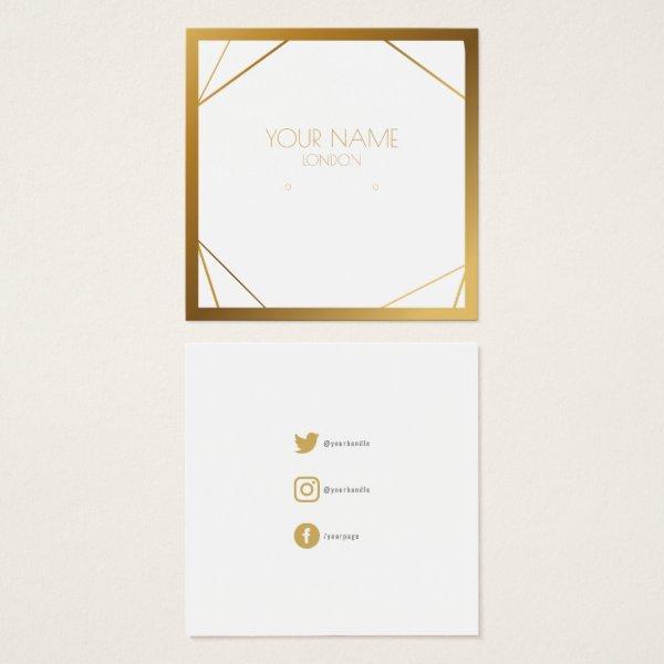 Gold geometric border earring holder, social icons