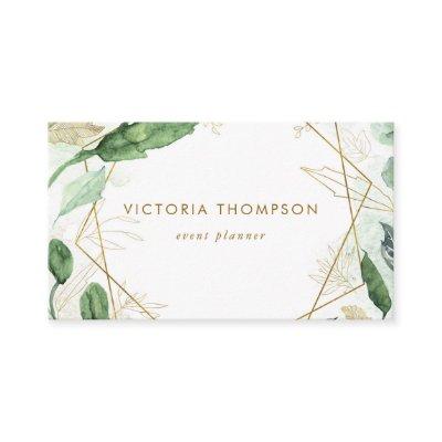 Gold Geometric Frames with Watercolor Greenery