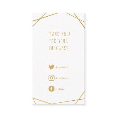 Gold geometric insert Card for customer orders.