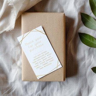 Gold geometric insert Card for customer orders.