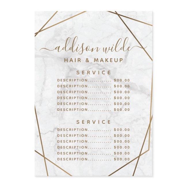 Gold Geometric White Marble Abstract Price List Menu