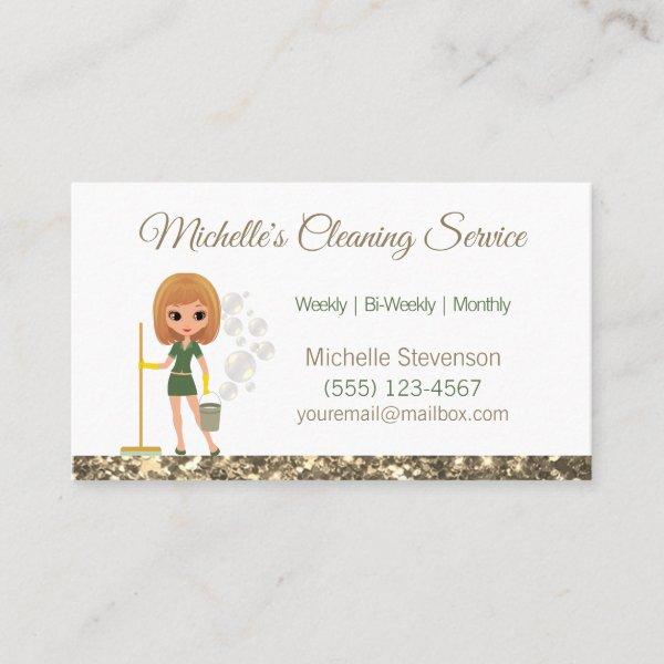 Gold Glitter Cartoon Maid House Cleaning Service