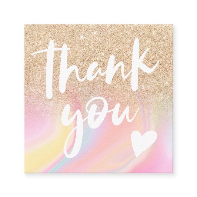 Gold glitter chic rainbow marble pastel thank you square