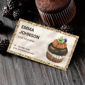 Gold Glitter Chocolate Cupcake Pastry Chef Bakery