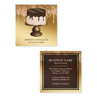 Gold Glitter Chocolate Drips Icing Cake Bakery Square