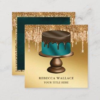 Gold Glitter Chocolate Drips Teal Cake Bakery Square