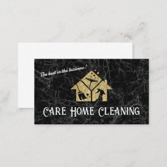Gold Glitter Cleaning Icons | Black Marble