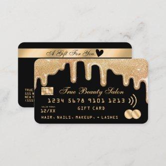Gold Glitter Drips Black Credit Gift Certificate