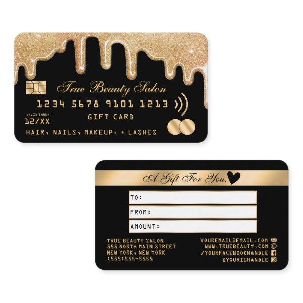 Gold Glitter Drips Black Credit Gift Certificate