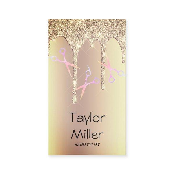 Gold glitter drips holographic scissors hair