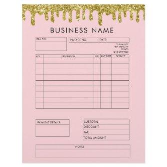 Gold Glitter Drips Invoice Small Business Letterhe Letterhead