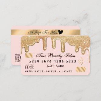Gold Glitter Drips Pink Credit Gift Certificate