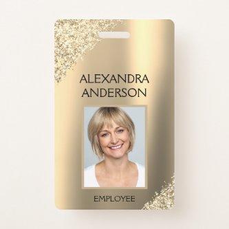 Gold Glitter Employee Name Photo Corporate Badge