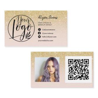 Gold glitter hair makeup photo logo qr pink