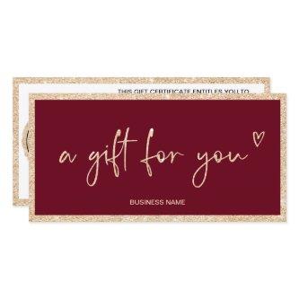 Gold glitter heart red logo gift certificate