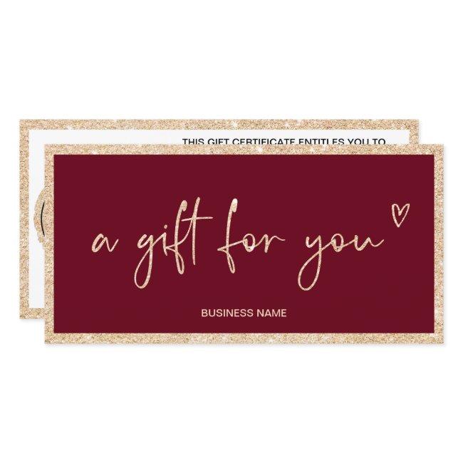 Gold glitter heart red logo gift certificate