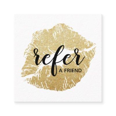 Gold Glitter Lips Refer a Friend Referral Card