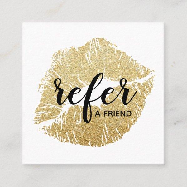 Gold Glitter Lips Refer a Friend Referral Card