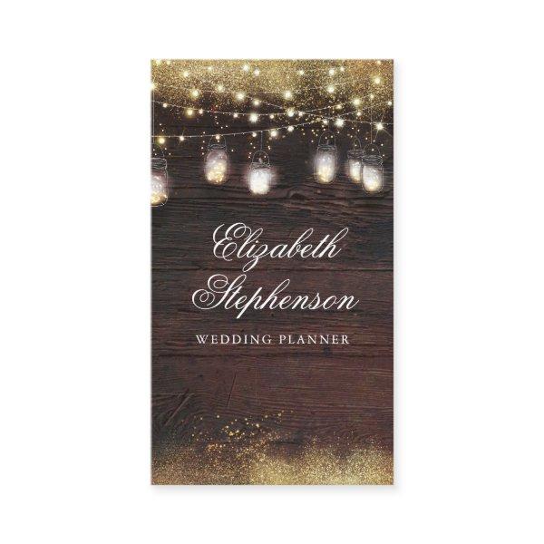 Gold Glitter Mason Jar Lights Rustic Country Wood
