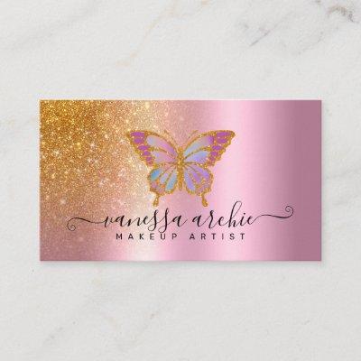 Gold Glitter Metallic Pink Foil Butterfly Logo