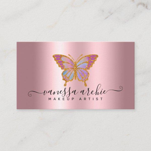Gold Glitter Metallic Pink Foil Butterfly Logo