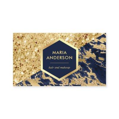 Gold Glitter Navy Blue Marble Makeup Artist