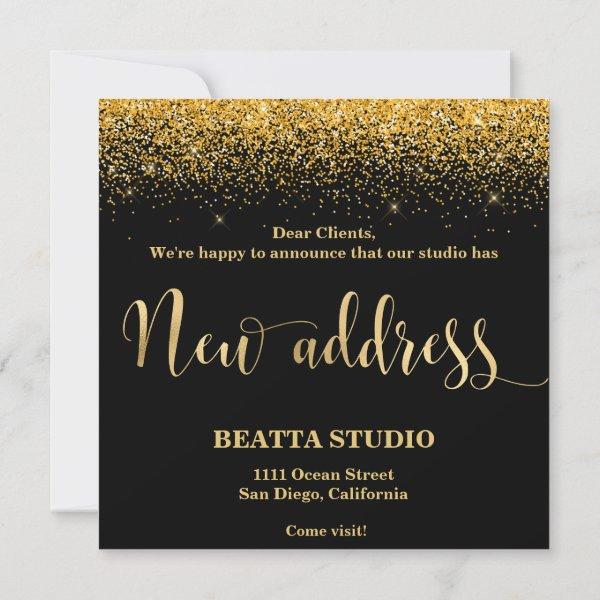 Gold Glitter New Business Address Square Card