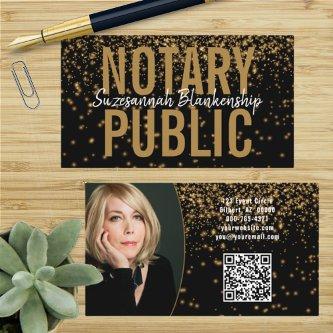 Gold Glitter On Black Custom Photo QR Code Notary