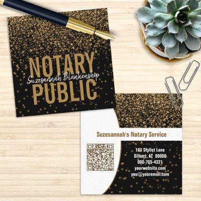 Gold Glitter On Black Custom QR Code Notary  Square
