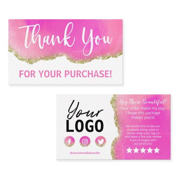 Gold Glitter Pink Agate White Thank You Purchase
