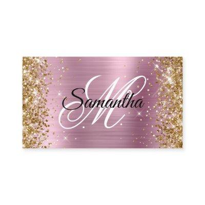 Gold Glitter Pink Foil Fancy Monogram