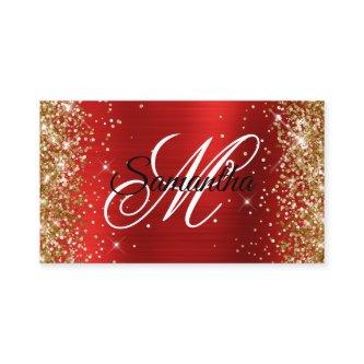 Gold Glitter Red Foil Fancy Monogram