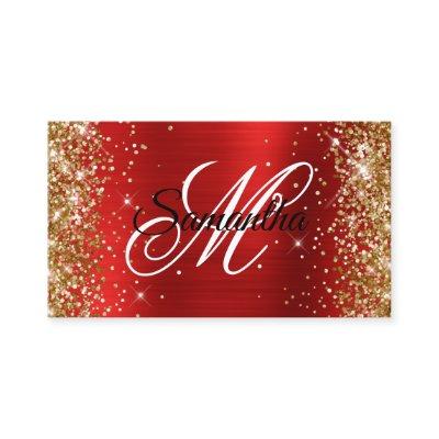Gold Glitter Red Foil Fancy Monogram