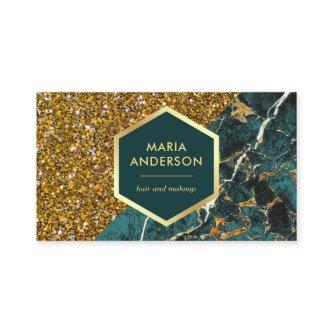 Gold Glitter Teal Green Marble Makeup Artist