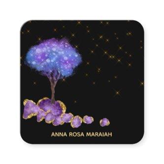 *~* Gold Glitter Tree Amethyst Jewels Magical Square
