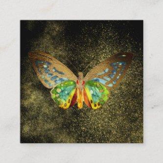 ** Gold Glitter . Watercolor Gilded Gold Butterfly Square