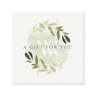 GOLD GREEN FOLIAGE INITIAL WREATH GIFT CERTIFICATE