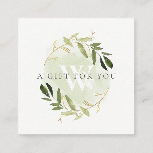 GOLD GREEN FOLIAGE INITIAL WREATH GIFT CERTIFICATE