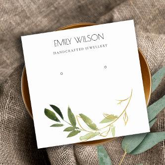 GOLD GREEN FOLIAGE WATERCOLOR EARRING DISPLAY LOGO SQUARE