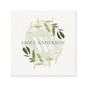 GOLD GREEN FOLIAGE WATERCOLOR WREATH PROFESSIONAL SQUARE