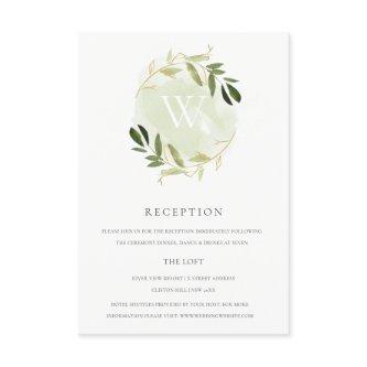 GOLD GREEN FOLIAGE WATERCOLOR WREATH RECEPTION ENCLOSURE CARD