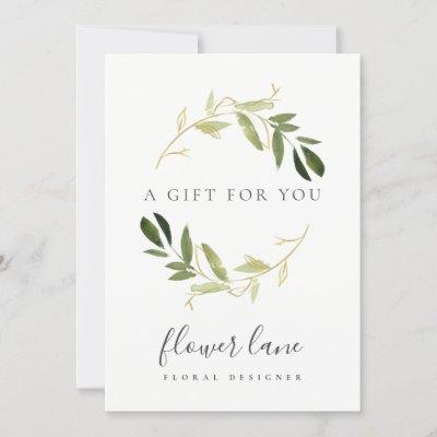 GOLD GREEN FOLIAGE WREATH GIFT CERTIFICATE CARD