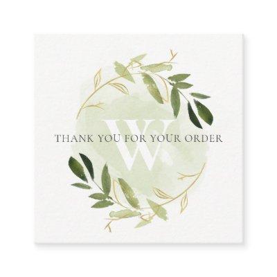 GOLD GREEN FOLIAGE WREATH LOGO SHOPPING THANK YOU SQUARE