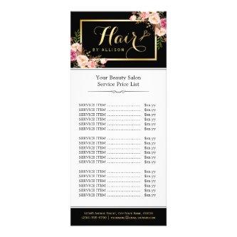 Gold Hair Stylist Scissors Pink Floral Price List Rack Card