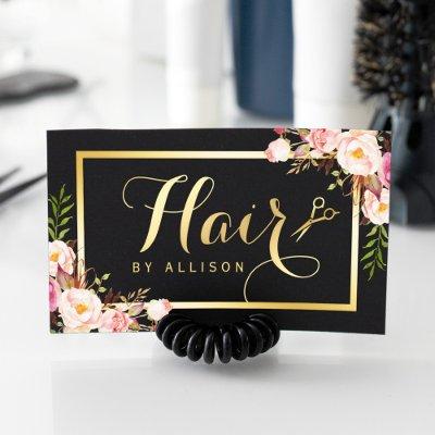 Gold Hair Stylist Scissors Trendy Girly Floral