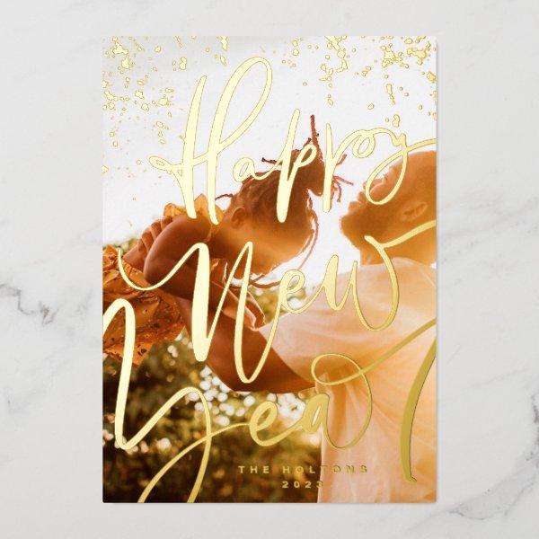 Gold Happy New Year 2025 Foil Holiday Card