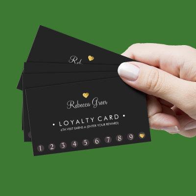 Gold Heart 10 Punch Salon Customer Loyalty Card