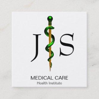 Gold Herbal Green Rod of Asclepius Medical Square