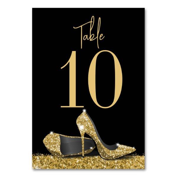 Gold High Heel Shoes Elegant Modern Table Number