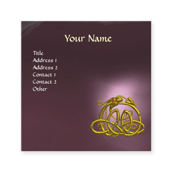 GOLD HYPER DRAGON CELTIC KNOTS PURPLE GEM MONOGRAM SQUARE